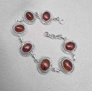 Bracelet réglable en argent sterling 925 avec cabochon ovale en ambre, style religieux, fait main, bijou en pierre précieuse de haute qualité pour femme - Product Image 2
