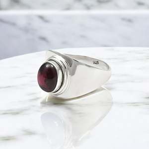 Elegant <b>Silver</b> Bezel Setting <b>Ring</b> With Smooth & Handmade <b>Garnet</b> Gemstone Solid 925 Sterling <b>Silver</b> Jewelry For Men And Women - Product Image 1