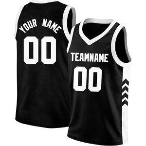 Maillot de basket personnalisé noir et blanc, col en V, sans manches, 100% polyester respirant, nom et numéro de l'équipe, impression sublimée, unisexe adulte - Product Image 1