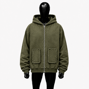OliveWashed <b>Oversized</b> Zip Up Hoodie <b>Vintage</b> Streetwear Loose Fit Full Zipper Hooded <b>Sweatshirt</b> With Double Patch Pockets Autumn - Product Image 1