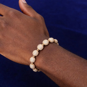 925 <b>Sterling</b> <b>Silver</b> Moissanite <b>Bead</b> <b>Bracelet</b> Full Pavé Iced Out Round Ball <b>Bracelet</b> Luxury Hip Hop Jewelry - Product Image 5