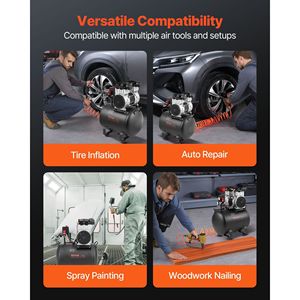 Compressore d'Aria Ultra Silenzioso 2HP 5.3 CFM@90 PSI Senza Olio con Serbatoio in Acciaio da 10 Galloni, Pressione Massima 125PSI, 78dB - Product Image 6