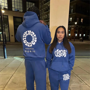 Chándal de fabricante de ropa, chándales de peso pesado para hombre, pantalones de chándal y sudaderas con capucha unisex, conjunto de Sudadera con capucha y logotipo estampado de hojaldre personalizado - Product Image 4