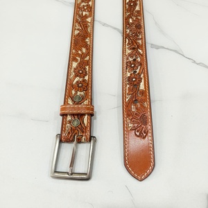 Cinturón Western de Alta Calidad, Marrón, con Estampado Floral, Cuero Tallado a Mano, Juego de 6 Cinturones con Hebilla Antigua, Diseño Resistente - Product Image 4