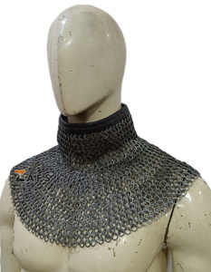 Collar de malla de acero medieval con ribete de cuero, anillo plano remachado de 0,9 mm, armadura de caballero, gorgeta de malla para cosplay - Product Image 2