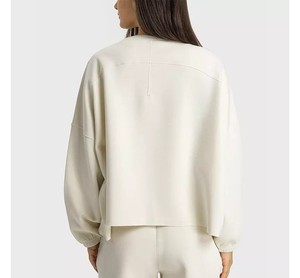 Women's Oversized Crew Neck Sweatshirt Lantern Sleeve Solid Color Knitted <b>100</b>% Cotton Breathable Autumn Wear - Product Image 5