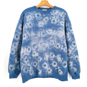 Sweat-shirt vintage délavé bleu avec imprimé soleil, coupe oversize, col rond, unisexe, streetwear, effet délavé à l'acide, vente en gros - Product Image 1