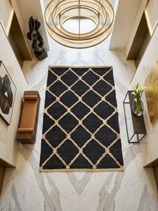 Alfombra de Cáñamo Hecha a Mano con Patrón Geométrico Negro de Lujo - Estilo Moderno, Ecológica y Lavable - Product Image 4