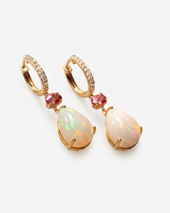 Boucles d'oreilles créoles en opale naturelle éthiopienne, forme goutte, plaquées or, bijoux en cristal de guérison - Product Image 4
