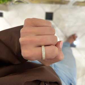 Anillo apilable de cuatro filas de diamantes cultivados en laboratorio con corte redondo, oro macizo de 10k/14k, anillos de boda minimalistas y delicados de media eternidad para mujer - Product Image 6