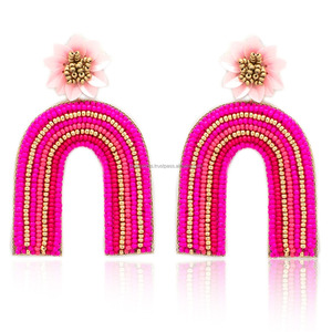 Pendientes de Aro con Cuentas de Arcoíris, Hechos a Mano, Coloridos, Modernos, Joyería de Moda, Tamaño Personalizado para Mujeres y Niñas, Festivales - Product Image 4