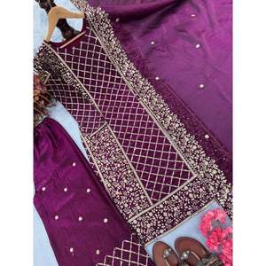 Designer Women's Top Plazzo Dupatta <b>Set</b> with <b>Embroidery</b> Sequence Work - Product Image 2