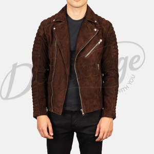 Chaqueta de Motociclista Acolchada de Cuero Gamuza Marrón para Hombre, Corte Ajustado, Chaqueta de Cuero Genuino con Cremallera en las Mangas, Prenda Exterior de Moda - Product Image 6