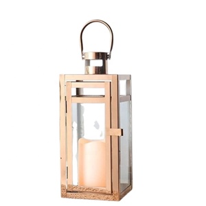 Rose <b>Gold</b> Finish Glass <b>Lantern</b> with Sturdy Ring Handle Perfect for Home Decor Festive Ambience and Elegant Lighting - Product Image 2