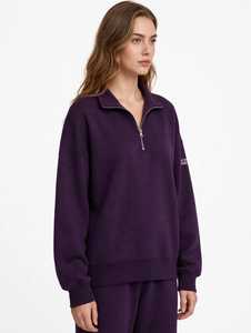 Sweat-shirt à demi-zip violet surdimensionné pour homme, col rabattu décontracté - Product Image 4