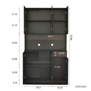 Armadio Nero Alto 180 cm e Mobile da Cucina con 6 Ante, 1 Ripiano Aperto e 1 Cassetto per Camera da Letto - Product Image 3