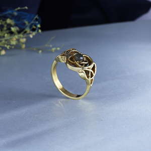 18K <b>Gold</b> Plated Brass Celtic Heart <b>Ring</b> with Labradorite-Wedding <b>Rings</b> Unisex - Product Image 4