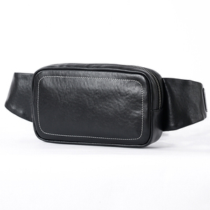 Bolso de Cintura de Cuero Genuino Negro para Hombre, con Cierre de Cremallera, Multifuncional, Tipo Bandolera y Correa Ajustable - Product Image 1