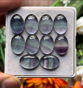 Cabochons en fluorite naturelle, forme ovale, dos plat, pierre précieuse 10x14 mm - Product Image 1