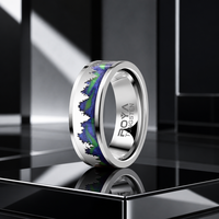 Bague de mariage pour homme en tungstène argenté de 8 mm avec incrustation motif Aurore Boréale et Forêt, ajustement confortable, vente en gros