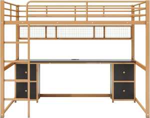Solid Wood Loft Full <b>Bed</b> Frame <b>with</b> Desk, Drawers & <b>Storage</b> Shelves – Built-In USB Charging Station, Space-Saving Design - Product Image 5