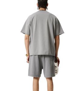 Custom Logo Streetwear Screen Printed T-shirt and Shorts Set 2 Piece Cotton Acid Washed Summer Tshirt Short Sets for Men - Product Image 6