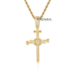 925 Silver 18K Gold & Rhodium Plated Round Brilliant Cut Moissanite <b>Cross</b> <b>Charm</b> Pendant Hiphop Style Everyday Wear Jewelry - Product Image 2
