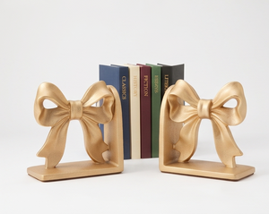 Serre-livres décoratif en métal finition or, design nœud, élégant organisateur d'étagère pour la maison, le bureau, la bibliothèque, la décoration de bureau - Product Image 1