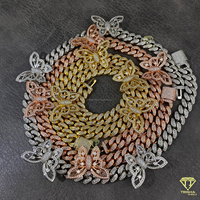 Collar de Lujo Personalizado con Cadena Cubana de Mariposa y Diamantes de Moissanita, Estilo Hip Hop Bling, Joyería de Gran Venta
