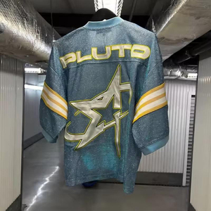 T-shirt à manches courtes entièrement orné de strass, commandes en gros, maillots rayés, streetwear unisexe, maillot à strass, design de marque, style hip-hop - Product Image 5