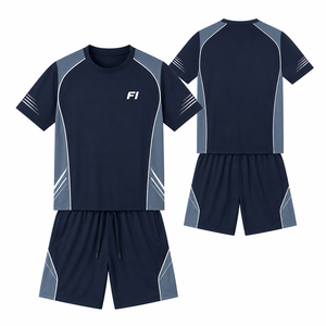 Conjunto de Camiseta y Pantalones Cortos para Hombre, Personalizable, de Alta Calidad, Verano, Dos Piezas, Oversize, con Franjas Reflectantes y Estampado - Product Image 2