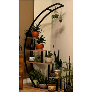 Luxury Crescent Moon Metal <b>Plant</b> Stand Multi Tier Flower <b>Pot</b> Rack Wooden Shelves Indoor Outdoor Hanging Planter Display Holder - Product Image 1