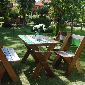 Table à manger artisanale en bois de bateau récupéré, couleur naturelle, pour extérieur, jardin, parc, maison, meuble démontable - Product Image 5