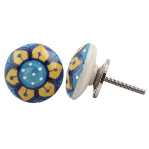 Tiradores de Cajón de Cerámica Azul Hechos a Mano con Diseño de Girasol, Manijas para Puertas de Armarios de Cocina, Herrajes al por Mayor - Product Image 1