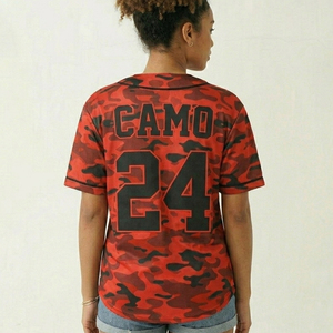 เสื้อเบสบอลลายพรางแบบติดกระดุมสำหรับผู้หญิง เสื้อเบสบอลโอเวอร์ไซส์สำหรับผู้หญิง เสื้อเบสบอลคอวีสำหรับผู้หญิง - Product Image 3