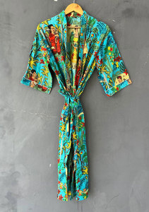 Bata Kimono Larga de Algodón con Estampado Floral para Mujer, Bata de Baño Holgada de Manga Larga con Cuello en V, Cómoda, Transpirable y Ligera - Product Image 4