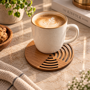 Wooden Coaster Set of 4 MDF Round Drink Coasters Heat Resistant <b>Table</b> <b>Protectors</b> Non Slip Base Modern Home Work Decor | Gift Set - Product Image 2