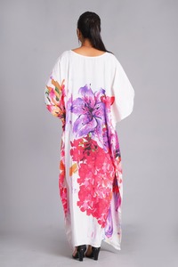 Indian Floral Print Satin <b>Kaftan</b> Nightgown <b>Long</b> Women's Bohemian Luxury Breathable Beachwear Gift for Her Casual Dresses - Product Image 4