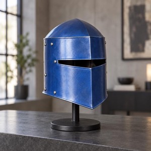 Casco de Caballero Medieval Azul, Plateado, de Acero Suave, con Relieve 3D, Cruzado Templario, para Cosplay, Armadura Gótica - Product Image 1