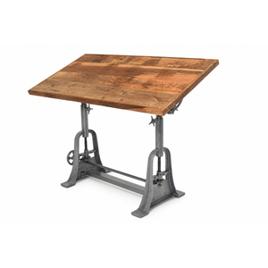 Industrial <b>Adjustable</b> Drafting <b>Table</b> Crank Height <b>Adjustable</b> Work <b>Table</b> Solid Wood Metal Base - Product Image 1