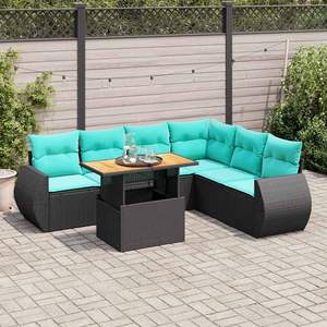 Ensemble de canapés de patio en polyrotin noir 7 pièces avec coussins, mobilier d'extérieur élégant - Product Image 1