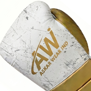 Askar Wear Ind Boxing Gloves <b>Leather</b> Lace-Up White Gold Adult Training Gear Breathable - Product Image 4