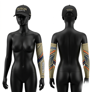 Manguito de Voleibol Premium de Poliéster y Spandex de 220 GSM, Diseño de Paneles Beige, Azul Marino y Naranja, Logotipo Personalizado por Sublimación - Product Image 1