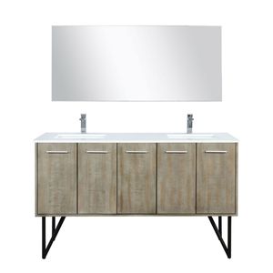 ตู้ห้องน้ำอะคาเซียแบบเรียบง่าย 60 นิ้ว กว้าง 20 นิ้ว ชุดก๊อกน้ำโครเมียมท็อปควอตซ์สีขาว 55 นิ้ว ชุดอุปกรณ์ห้องน้ำแบบมีกระจก - Product Image 1