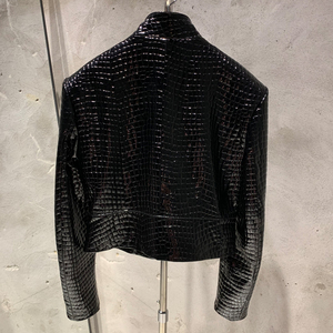 Chaqueta de Motociclista de Cuero Negro Repujado, Manga Larga, Cierre de Cremallera, Cuello Alto, Corta, Estilo Biker para Mujer, Ropa de Otoño - Product Image 2