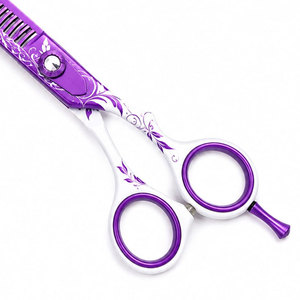 Ciseaux professionnels pour la retouche des cheveux, couleur violette, 32 dents, pointe acérée, lame en acier inoxydable 4Cr13, pour droitiers, manche moyen, plastique - Product Image 4
