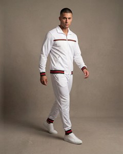 Unisex <b>White</b> Printed <b>Tracksuit</b> Set Full Length Drawstring Hooded Collar Breathable Sporty Streetwear Regular Fit Winter Wear - Product Image 2