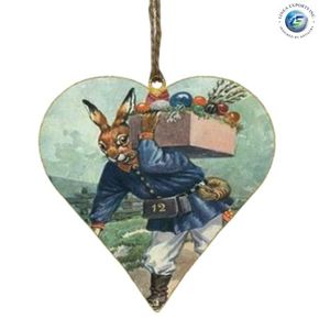 Ornement de Noël en forme de cœur avec un coq portant un chapeau de Père Noël, décoration d'intérieur faite à la main, Linea Exports Inc - Product Image 4