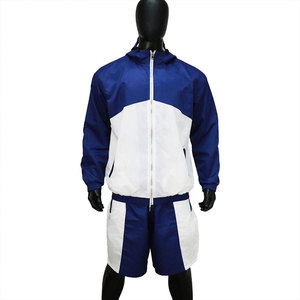 Conjunto Deportivo de Pantalones Cortos y Chaqueta con Capucha para Hombre, en Azul y Blanco con Bloques de Color, de Secado Rápido, en Poliéster, para Verano - Product Image 1