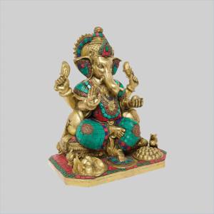 Sculpture de Ganesha en laiton EOB International, design Art Déco, ensemble de 3 pièces, décoration religieuse artisanale pour le salon - Product Image 3